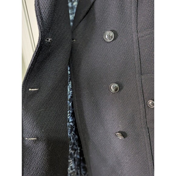 H&M Long Peacoat Jacket Womens 6 Black Wool Blend Pockets Double Breasted Lined - Picture 8 of 14